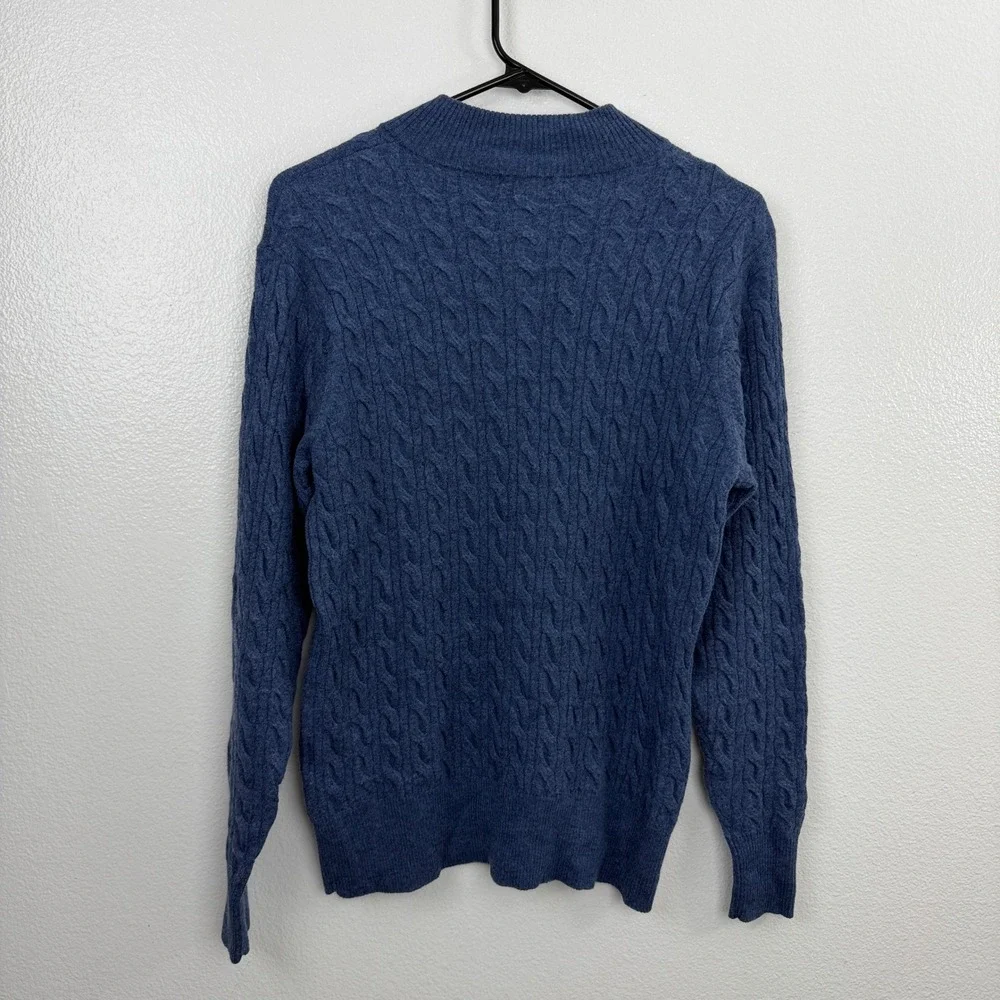 Peter Millar Sweater Mens Small Blue Merino Wool Cable Knit Henley Pullover